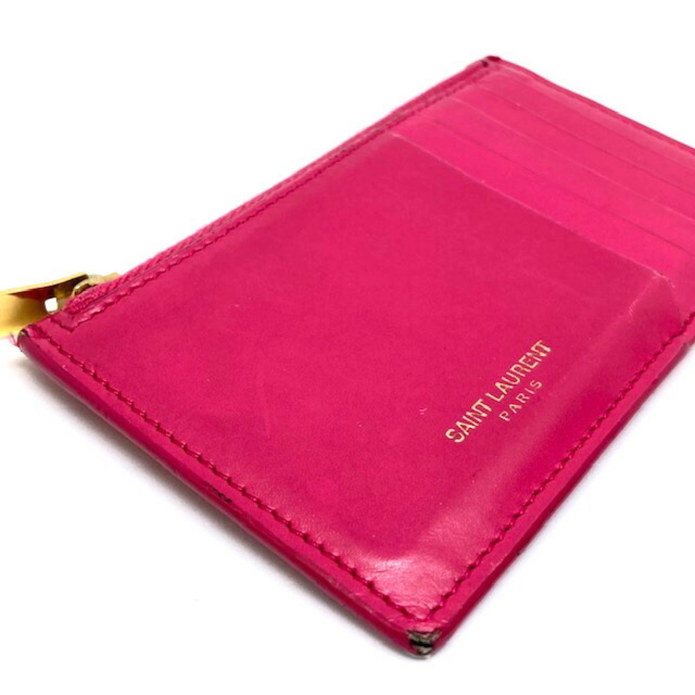 Saint Laurent pink leather Coin Wallet Case Fraent zip - Picture 3 of 7